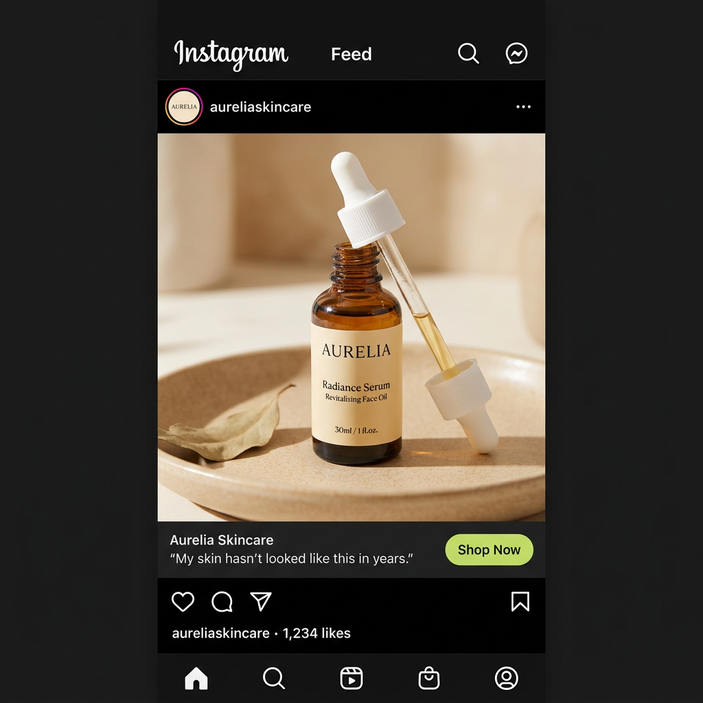 Sample Meta feed ad for Aurelia Skincare