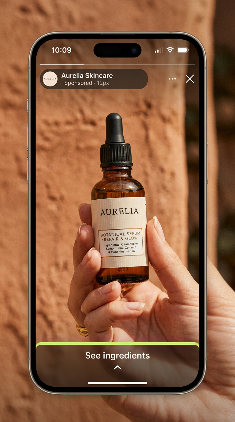 Sample Instagram Story ad for Aurelia Skincare
